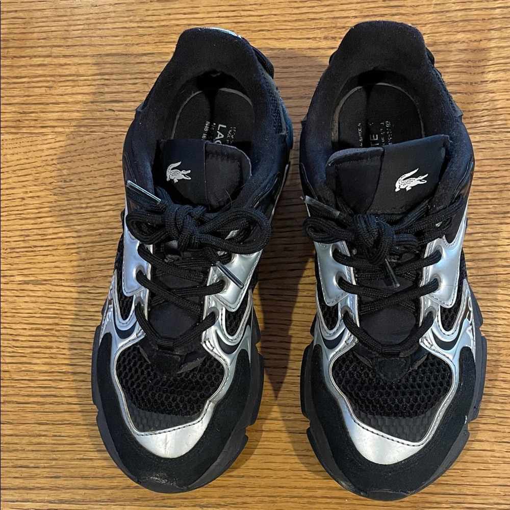 Lacoste Women’s Black & Silver Lace-Up Sneakers